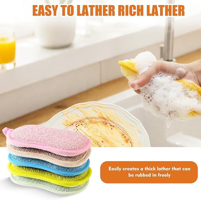 5 PCS Sponges, Non-Scratch Dish Sponge for Kitchen Household Bathroom Cleaning, Multicolour Dual Sided Kitchen Sponges Reusable Microfiber