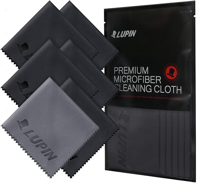 Lupin Microfiber Cleaning Cloths, 6 Pack Premium Ultra Lint Free Polishing Cloth for Cell Phone, Tablets, Laptops, iPad, Glasses, Camera Lens, TV Screens & Other Delicate Surfaces - Black