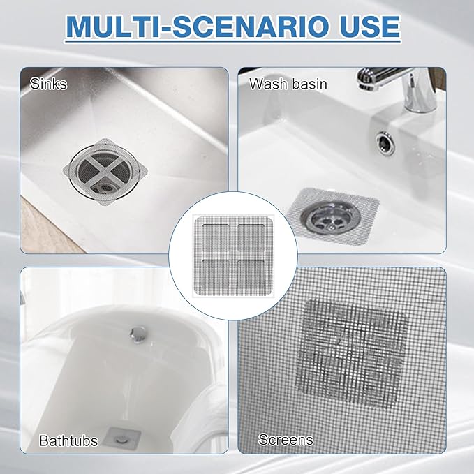 50Pcs Disposable Hair Drain Stickers,Shower Drain Hair Catcher Mesh Stickers,Bathroom Shower Drain Protector,Mesh Cover Floor Drain Sticker for Kitchen Bathroom Bathtub