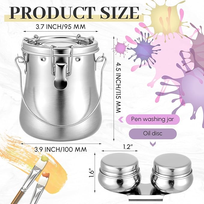 2 Pcs Paint Brush Cleaner Set Stainless Steel Double Dipper Palette Cup Paint Brush Portable Washer Holder for Oil Cleaner Kits(Drum Shape,Large)