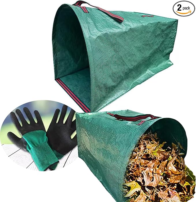 2 Pack 53 Gallon Reusable Leaf Collector Bags for Collecting Leaves, Lawn Grass, Clippings and Branches. Leaf Dustpan. Leaves Collector for Leaves, Debris, Grass, Lawn Trash, Come with Gloves