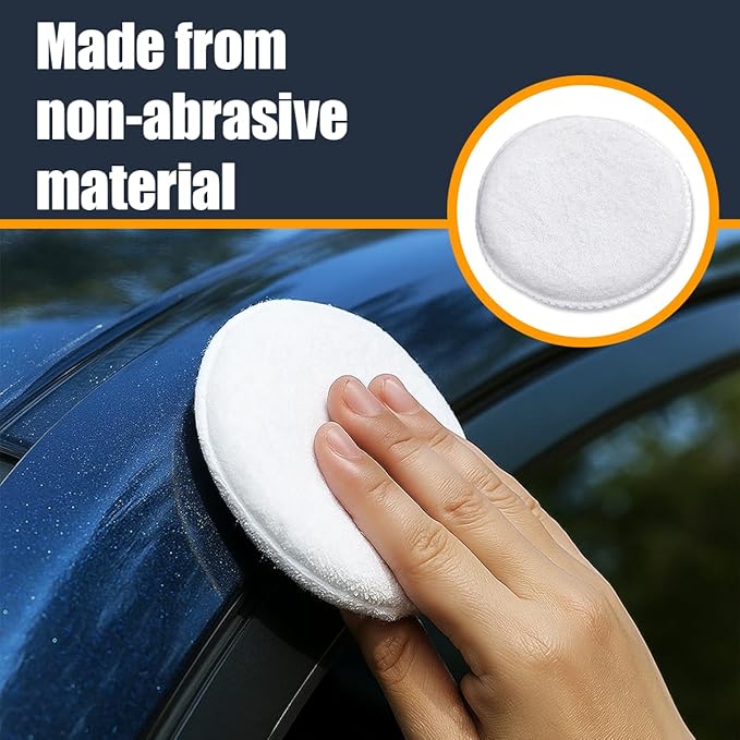 Car Microfiber Wax Applicator Pad, Soft Auto Buffing & Detail Cleaning Foam Pads, 4.85" Diameter Round Wash Sponge for Applying Wax, Balms, Oils, Cleaning Leather & More (2PCS)