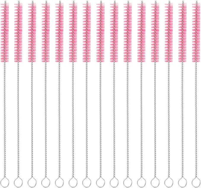 uxcell 15Pcs Drinking Straw Cleaning Brushes, 8" x 2/8" Nylon Bristles Long Straw Brush Pipe Cleaner for Washing Straws Pot Spout, Sippy Cup, Bottle and Tube (Pink)
