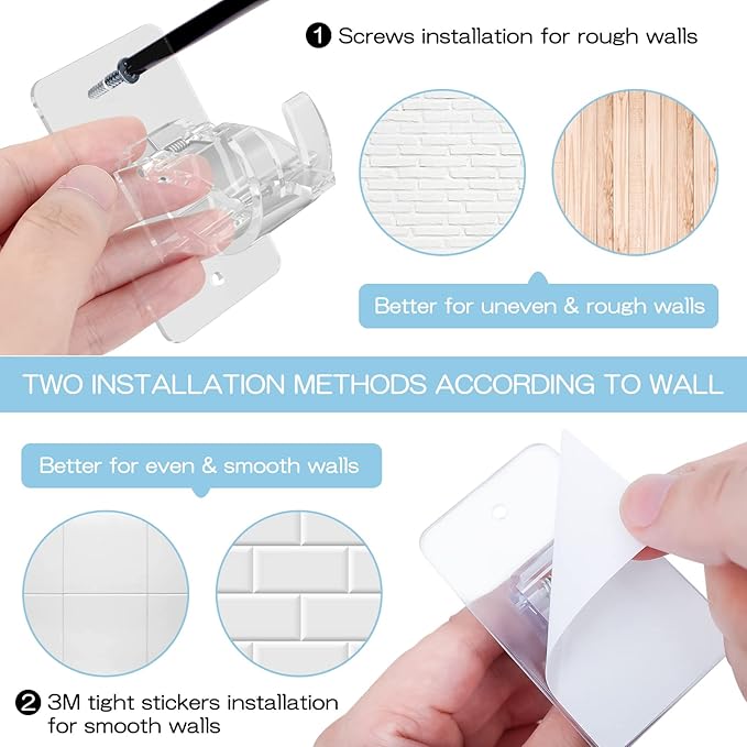 4 Pieces Self Adhesive Curtain Rod Bracket, Universal Plastic Curtain Rod Holders, No Drill Curtain Rod Brackets Curtain Rod Hooks for Bathroom, Bedroom, Livingroom, Kitchen (Transparent)