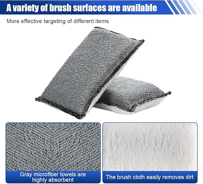 3PCS Car Interior Scrubbing Sponges, 5.5"×3.9" Microfiber Auto Cleaning Applicator Pad, Detailing Scrub Sponge for Vehicle Leather Seat, Vinyl, Plastic, Upholstery (Grey/White)