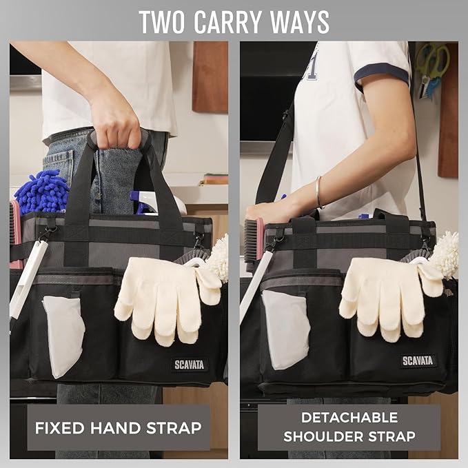 Compact Wearable Cleaning Caddy, Small Cleaning Caddy Supplies Organizer with Handle & Shoulder Straps for Housekeepers, Under Sink & Car Cleaning Tool Organizers Bag (DarkGrey)