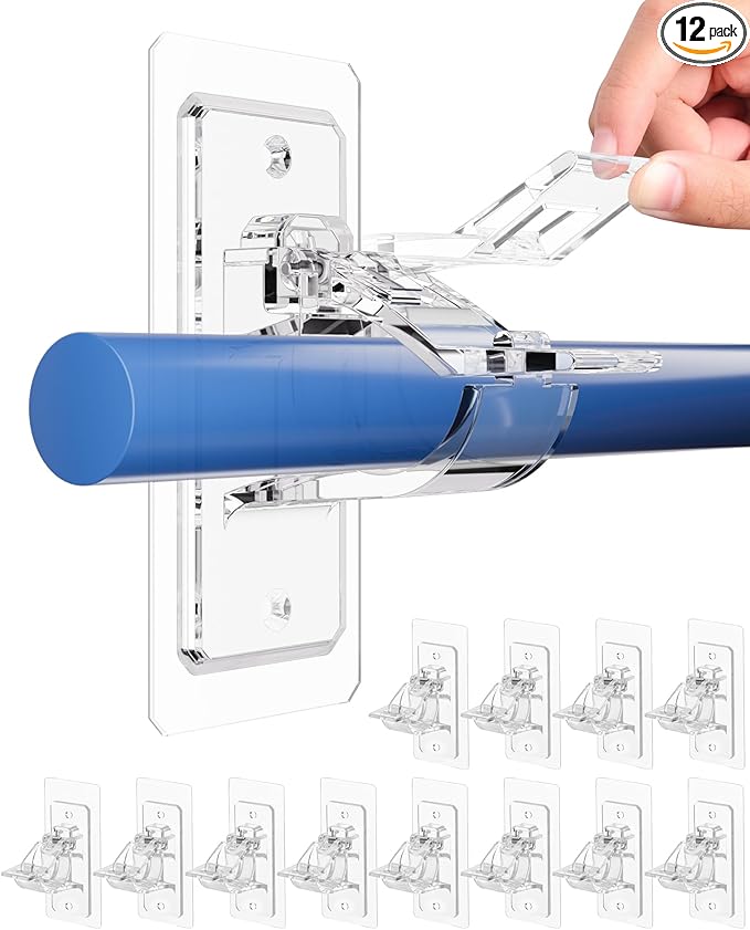 Antimbee 12-Pack No Drill Needed Curtain Rod Brackets, Self Adhesive Rod Holders, Multipurpose Nail Free Stick on Curtain Rod Hooks, Curtain Hangers for Dorm, Bathroom, Bedroom, Livingroom Decor