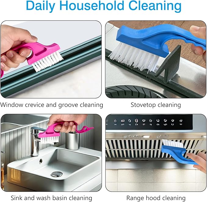 Window Track Cleaning Brush Set - 2 Pack Window and Door Track Cleaning Tools with Ergonomic Handle for Precision Cleaning, Blue and Pink