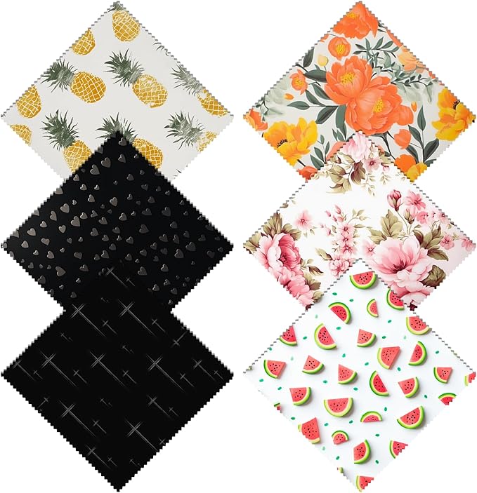 6 PCS Glasses Cleaning Cloth Eyeglass Lens Microfiber Cleaning Cloth Reusable Phone Screens Camera Cute Aesthetic Women Girls(6.3"x6.3")-Fruit Flowers