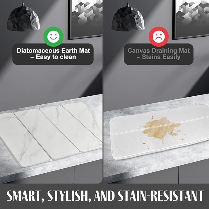 Large Stone Dish Drying Mats for Kitchen Counter, 24"(L)×16"(W) Collapsible Quick Dry Dish Drying Mat, Eco-Friendly Absorbent Diatomaceous Earth Mat for Dishes Bottles Cup【Marble pattern】