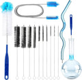 12pcs Glass Tube Pipe Cleaners Brush Kit, 14.5 inch Long Nylon Straw Brush for Glass Funnel and Bottle, 8.2 inch Different Diameters Brush, 35 inch Flexible Double Ended Hose Brush
