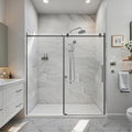 56-60" W x 76" H Stainless Steel Frameless Single Sliding Shower Door, 1/4" (6mm) SGCC Clear Tempered Glass, Reversible Installation, Matte Black Finish
