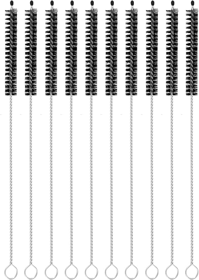 uxcell 10Pcs Drinking Straw Cleaning Brushes, 8" x 2/8" Nylon Bristles Long Straw Brush Pipe Cleaner for Washing Straws Pot Spout, Sippy Cup, Bottle and Tube (Black)
