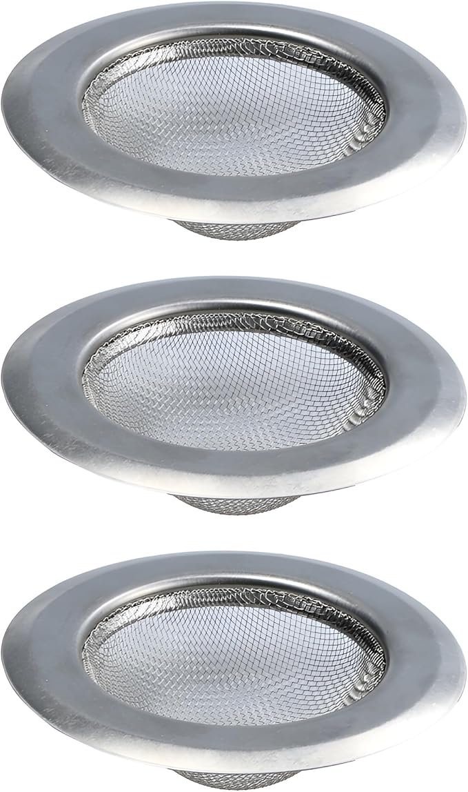 3PCS 4.5" Kitchen Sink Strainer, Stainless Steel Drain Strainers with Wide Rim, Non-Clogging Basket Filter for Kitchen, Bathroom, Utility Sinks