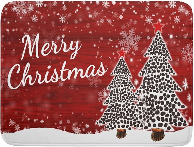 Merry Christmas Tree Red Dish Drying Mat for Kitchen Counter,Winter Snowflake Pine Drying Mat 18 x 24 Inch with Absorbent Reversible Microfiber Dish Drying Pad for Coffee Bar