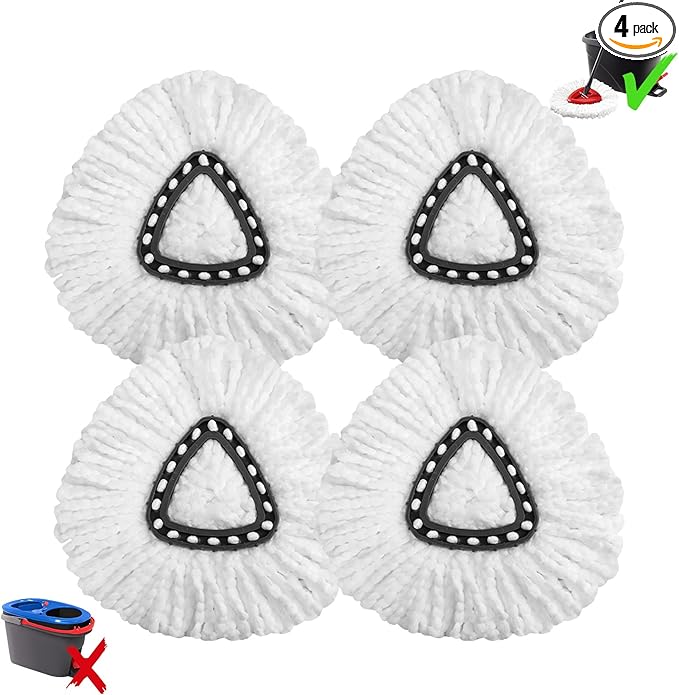 4 Pack Mop Heads Replacements, EasyWring Mop Head Refills for Ocedar Mop Systems, Microfiber Swivel Mop Replace Heads, Deep Cleaning Machine Washable and Easy to Replace