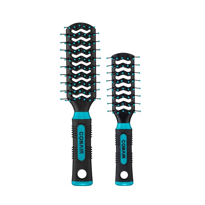 Conair Grip & Lift Vent Hairbrush 2PK, Full-Size and Mid-Size Brush Set, Nylon Bristle Hairbrushes for Blowout Styling, Value Pack