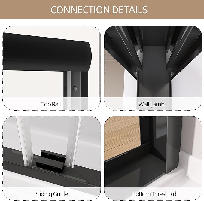 GETPRO Shower Door 50-54 in. W x 75 in. H Double Sliding Glass Shower Doors Semi-Frameless Bypass Glass Door for Walk-in Shower with 5/16 inch Tempered Glass Matte Black Hardware