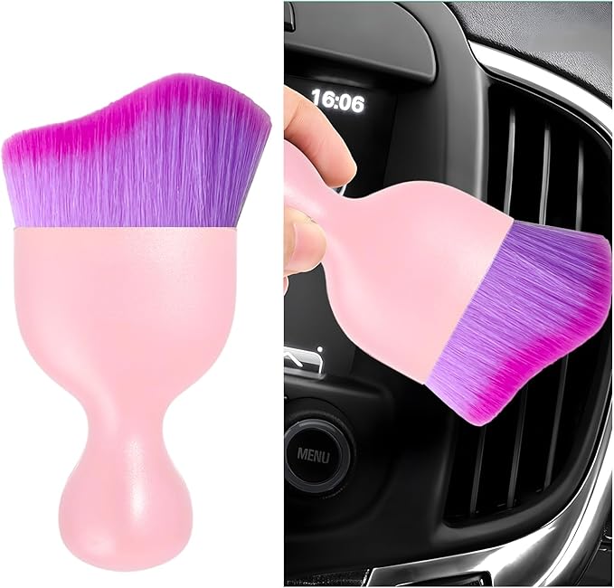 Car Interior Dust Brush, Soft Scratch Free Auto Detailing Brushes, Universal Vehicle Interior Cleaning Tool for Automotive Dashboard, Air Vents, Leather(Pink & Purple)