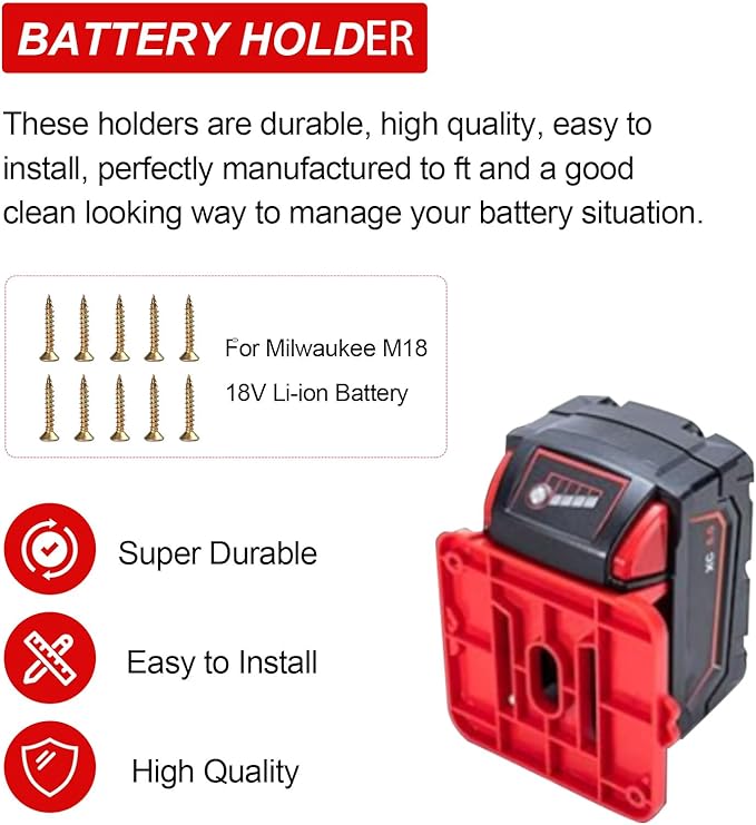 10 Pack Battery Holder for Milwaukee M18,Wall Mount M18 18v Battery Holder Storage Case Tool Holder for Shelf Work Van Toolbox