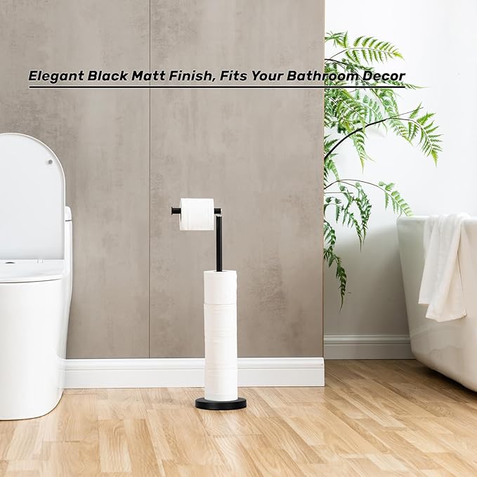 Noonext Toilet Paper Holder Stand for 4 Rolls, Black Matte, Stainless Steel, Modern, Free Standing, Bath