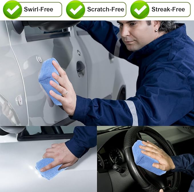16 PCS Microfiber Applicator Pad, 4.7"x3.1" Scratch-Free Foam Buffing Scrub Pads, Car Wash Sponges for Effortless Detail Polishing, Waxing, Tire Shining, Interior Cleaning, Scrubbing (Blue)