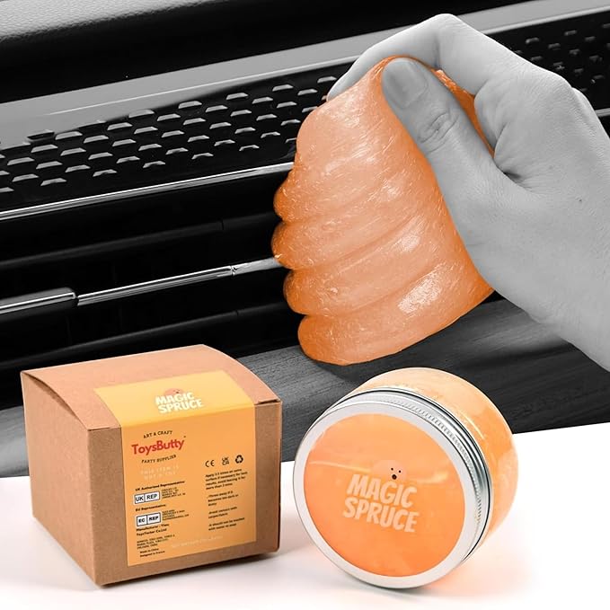 MAGIC SPRUCE Car Cleaning Gel Kit for Car Interior, High End Orange Scented Cleaning Putty in Classy Jar, Detailing Cleaning Gel Universal Dust Cleaner, for Keyboard Laptop, Car cleaning Supplies