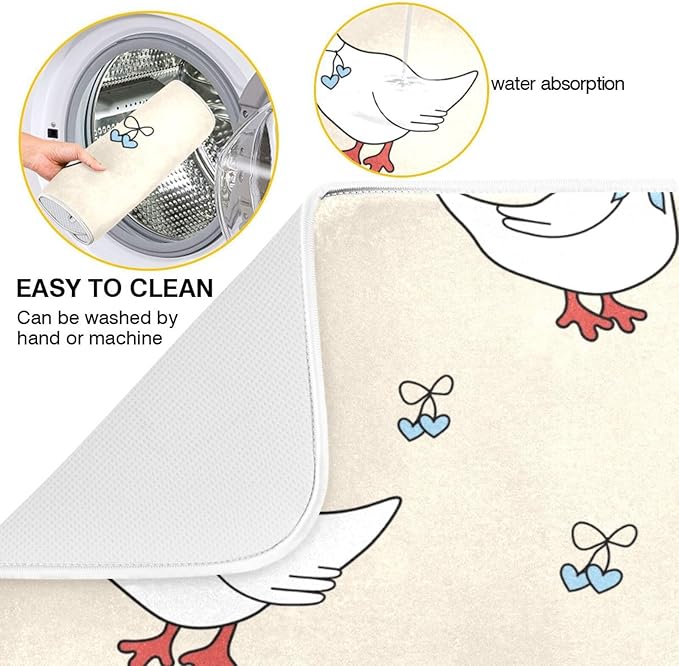 Goose Blue Hearts and A Bow Dish Drying Mat for Kitchen Counter 16x18 inch Super Absorbent Drying Mat Large Dish Drying Mats for Kitchen Countertop Protector Dishes Pad
