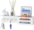 MKO Key Holder for Wall, 12.2In Mail Organizer Holder with Shelf, Metal Key Rack Adhesive Wall Mount, White