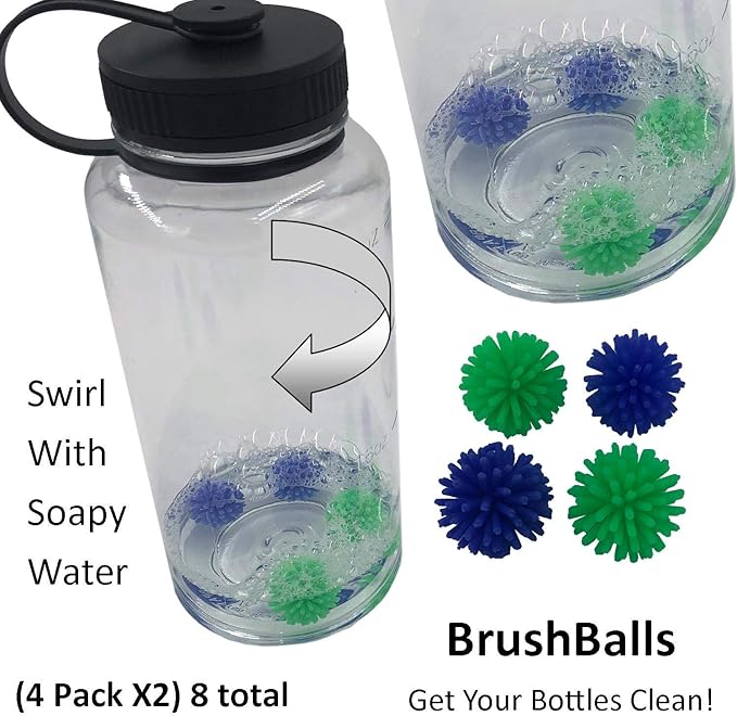 Keyfit Tools BrushBalls (4 pk X2) 8 Total Water Bottle Cleaning Brush Balls Reusable for Sports Drinks & Protein Shakes Cycling Fitness Sports Gym Hiking & Coffee Thermos