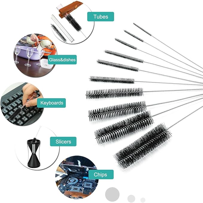 AKOAK 8.2 Inch Nylon Tube Brush Set Pipe Cleaning Brushes for Drinking Straws Glasses Keyboards Jewelry Cleaning,Set of 10