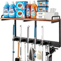 Broom Holder Wall Mount With Cleaning Supplies Organizer Shelf Broom And Mop Organizer Wall Hanging With Vacuum Holder Wall Mount, Wall Mounted Broom Hanger Utility Racks For Home Garage Laundry Room