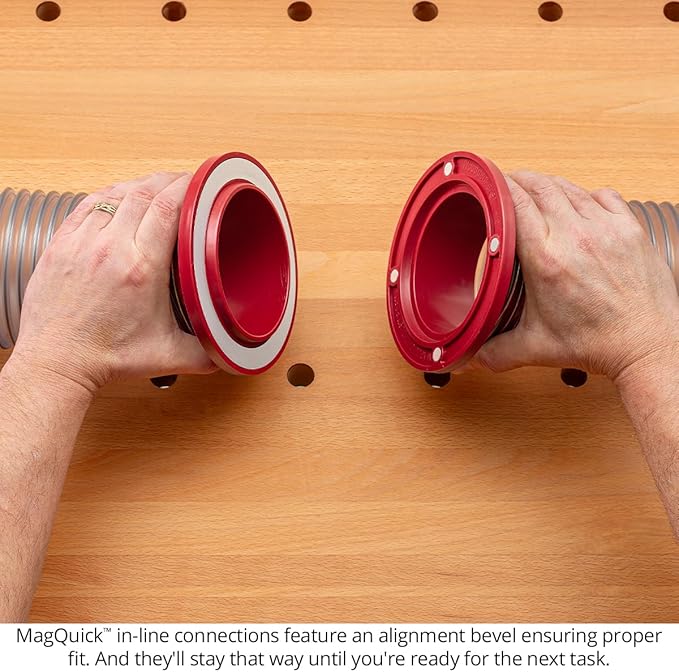 Woodpeckers MagQuick Magnetic Dust Ports – Magnetic Dust Collection Fittings, Machine-Side In-Line Connector for Quick 4" Dust Hose Changes – Made in USA MGQ-BA