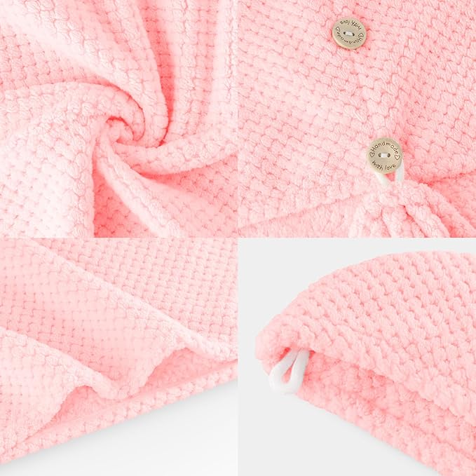Microfiber Hair Towel, 2 Packs Hair Turbans for Wet Hair, Drying Hair Wrap Towels for Curly Hair Women, Large Hair Towel for All Hair Style, Pink