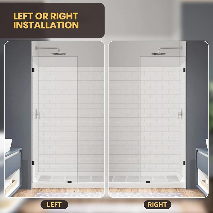 26" W x 78" H Frameless Shower Glass Panel, Single Fixed Shower Panel Screen with Clamps, 5/16"(8mm) Clear Tempered Glass, Bathroom Shower Doors Fixed Shower Glass Door Panel in Matte Black