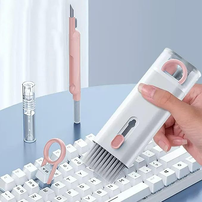 7 in 1 Electronic Cleaner Kit,Keyboard Cleaner Laptop Monitor Computer Keyboard Brush for Earphones Mobile Phones Tablets Laptop and Camera(Color:Pink)