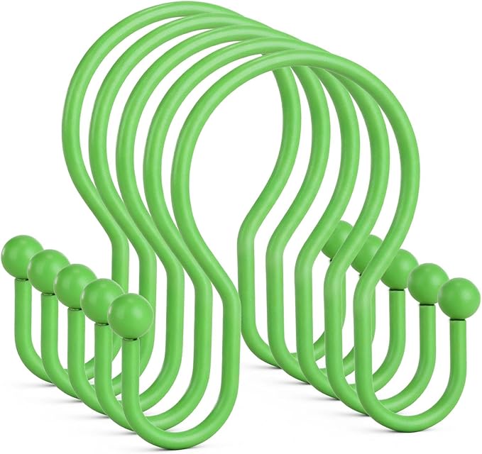 Goowin Shower Curtain Hooks, 12 Pcs Shower Curtain Rings, Stainless Steel Shower Curtain Hangers, Metal Shower Curtain Hooks Rings Rust Proof, Minimalist Shower Hooks for Shower Curtain, Green