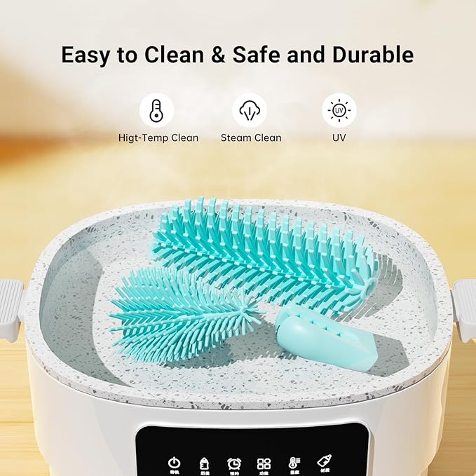 Baby Bottle Brush Cleaner Set - 10 in 1 Travel Bottle Cleaning Brush Kit with Silicone Bottle Brush, Nipple Brush, Soap Dispenser, Portable Drying Rack, Breast Pump & Bottle Cleaning Kit - Lake Green