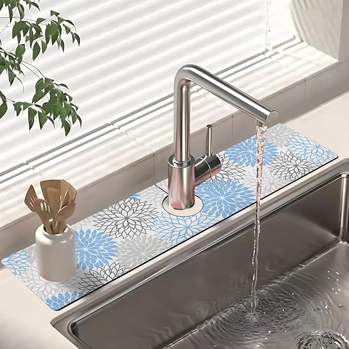 Dish Drying Mat for Kitchen Counter Matt, 2PCS 23"x15" Dish Drainer Mat & 24"x5.5" Sink Splash Guard, Super Absorbent Non-slip Rubber Backed
