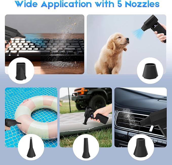 Compressed Air Duster, 110000RPM Electric Air Blower with 4-Speed Adjustable & LED Light, Rechargeable, Fast-Charging for Computer, Keyboard, Electronics, Car, Home & Outdoor Cleaning