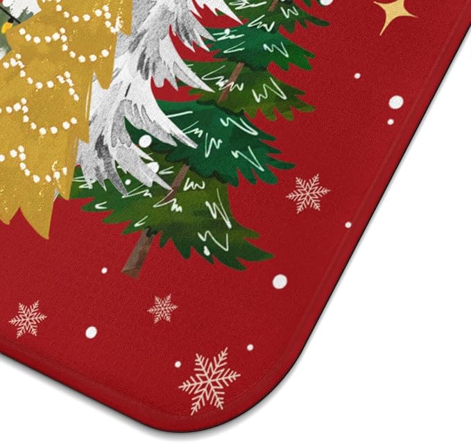 Christmas Kitchen Countertop Dish Drying Mat,Red Christmas Tree Snowflake Pattern Microfiber Kitchen Drying Mat, Washable Absorbent Countertop Xmas Winter Holiday Dish Mat Drainer,16x18In