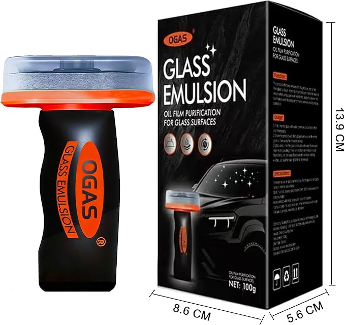 Glass Emulsion Cleaner,Glass Emulsion Oil Film Remover for Car Windshield, Automotive Window Cleaning Brush, 100g, 2 Pack
