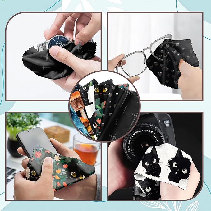 6 PCS Glasses Cleaning Cloth Eyeglass Lens Microfiber Cleaning Cloth Reusable Phone Screens Camera Cute Aesthetic Women Girls(6.3"x6.3")-Mushrooms Cat