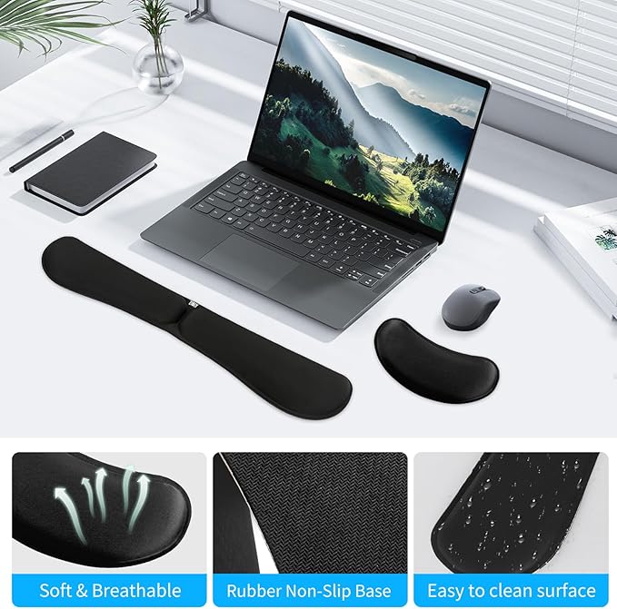 Zibly Ergonomic Gel Keyboard Wrist Rest & Mousepad Rests for Computer, Silky Memory Foam for Typing (Black Combo)