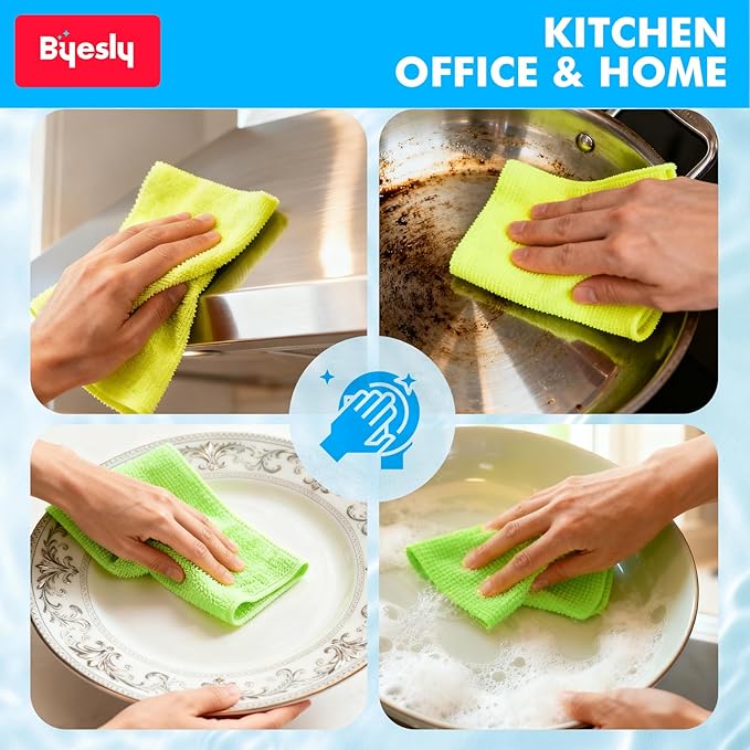 24-Pack Microfiber Cleaning Cloth, 11.5x11.5 Microfiber Towels for Cars, Dishes & House, for Detailers, Chefs & Efficient Home | Scratch-Free, Lint-Free, Ultra Absorbent(Blue/Green/Grey)