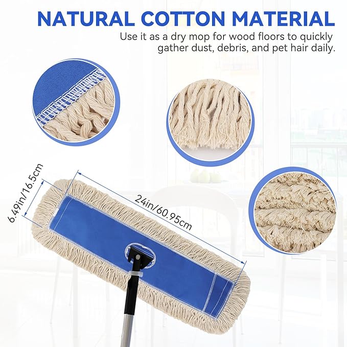 Commercial Microfiber Dust Mop Pad: 24 in Medium Commercial Replacement Mop Head, Reusable Sweeper and Janitorial Replacement for Industrial Floor Dust mop Series