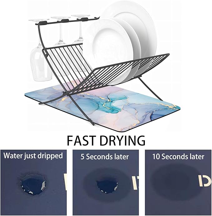 Dish Drying Mat for Multiple Usage. Super Absorbent, Easy clean, Quick dry, Cocina Accesorios for Kitchen Counter or Faucet Sink, Coffee bar, Refrigerator or Air fryer liners, 1 Pack Colorful Marble