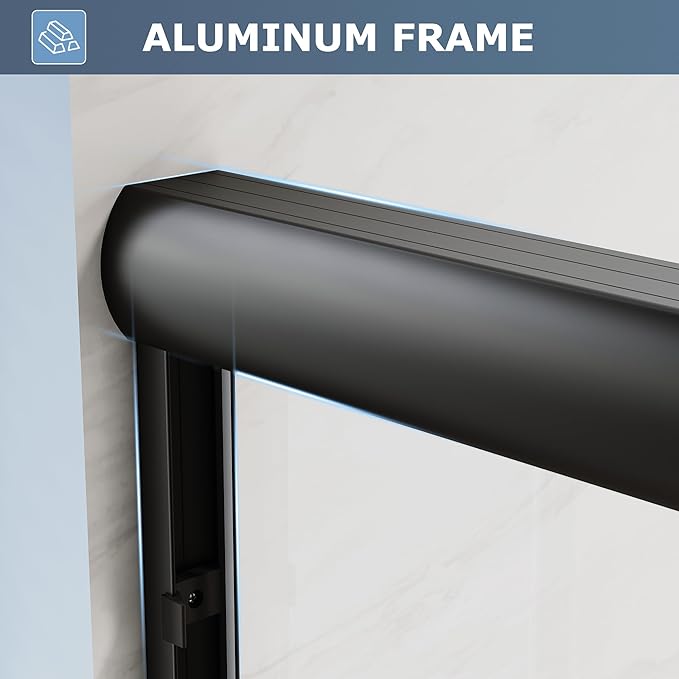 SUNNY SHOWER Double Sliding Glass Door 60" W x 72" H Shower Door 1/4" Tempered Glass Sliding Door Semi-Frameless Shower Glass Enclosure Bypass Walk in Shower Cabin, Matte Black