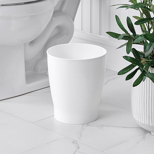 iDesign Small Round Plastic Trash Can - Ideal for Bathroom or Office, White, Set of 4, Made in USA