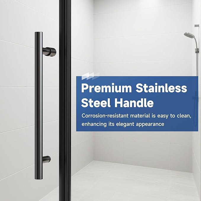 Frameless Sliding Shower Door 56-60" W x 76" H, 1/4" Tempered Glass Matte Black Reversible Single Bypass Sliding Design with Stainless Steel Rollers Soft-Close Waterproof Seal for Modern Bathroom
